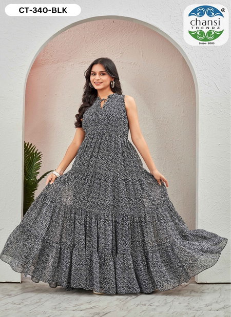 Grassy By Chansi Trendz Georgette Floral Printed Gown Wholesale Price In Surat